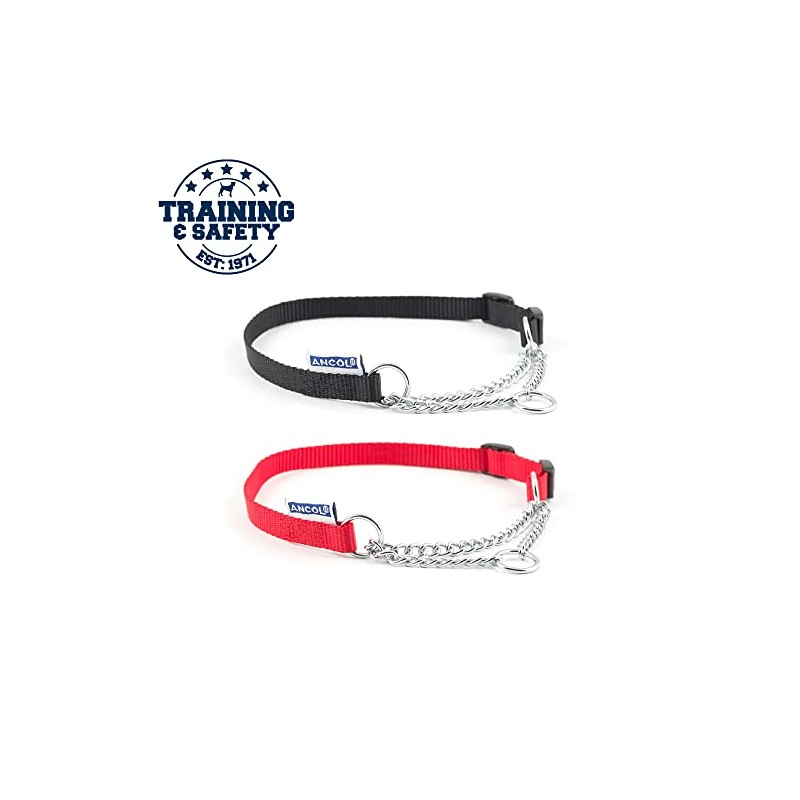 Ancol Heritage Nylon & Chain Check Collar Red 45 -