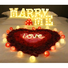 LED Marry Me Light Up Letters with Rose Petals, Love Candles, USB Lamp, Romantic Proposal Decorations