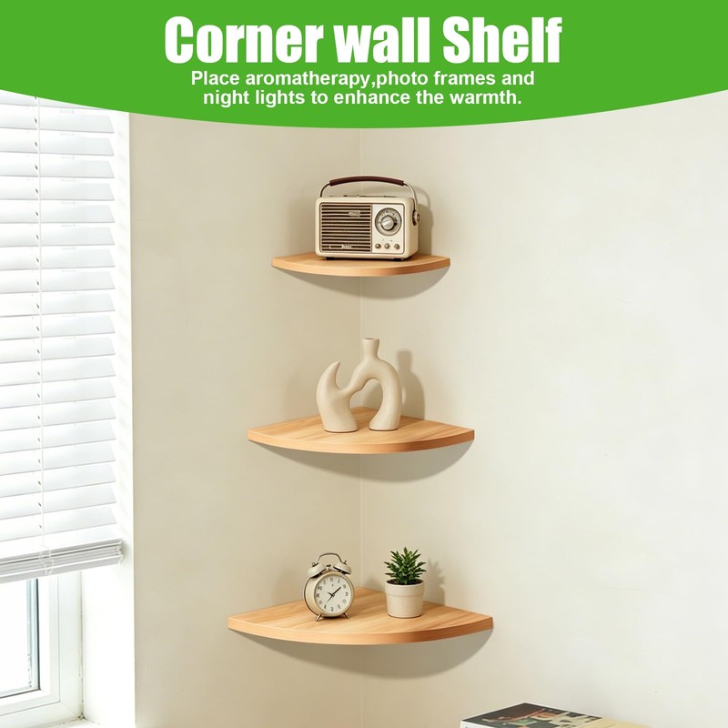 Plliocse Corner Shelf Wall Mounted,Floating Corner Shelves Oak,Set of 3
