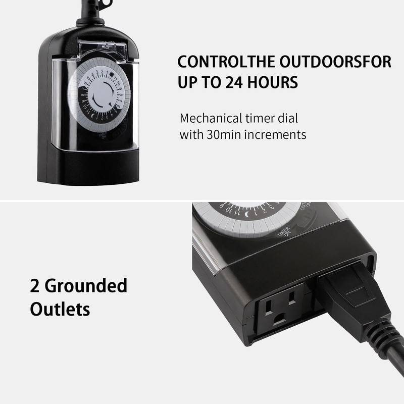 M EGA MEGACUBE Outdoor Timer Outlet Waterproof, 24 Hour Mechanical