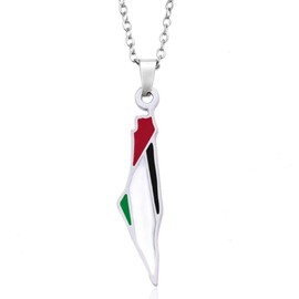 Dtexhif Palestine Necklace for Men Stainless Steel Palestine Map Pendant Necklace Country Flag Print Necklace Patriotic Necklace Jewelry for Women Men (Silver)