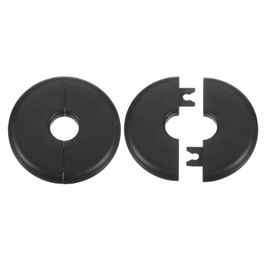 HARFINGTON 2pcs Wall Split Flange 17mm/0.7" Self-Adhesive Plumbing Cover Plates ABS Plastic Round Escutcheon Plate Buckle Design for Water Pipe Bathroom Kitchen Decoration, Black