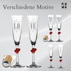 Set of 2 Champagne Flutes with Red Hearts - Wedding