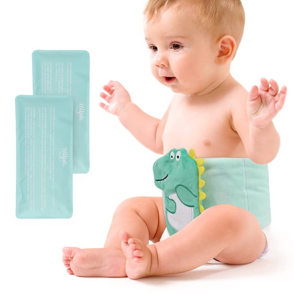 Hilph Baby Heat Belt Gel Hot Water Bottle Belt, Heat Pad for Abdominal Pain, Bloating, Colic, Indigestion, Green Dinosaur (Green)