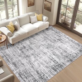 Area Rug 6x9 Washable, Soft Vintage Distressed Large Area Rugs for Living Room Bedroom Dining Room, Retro Abstract Thin Indoor Floor Carpet Non-Slip Neutral Rugs, Grey