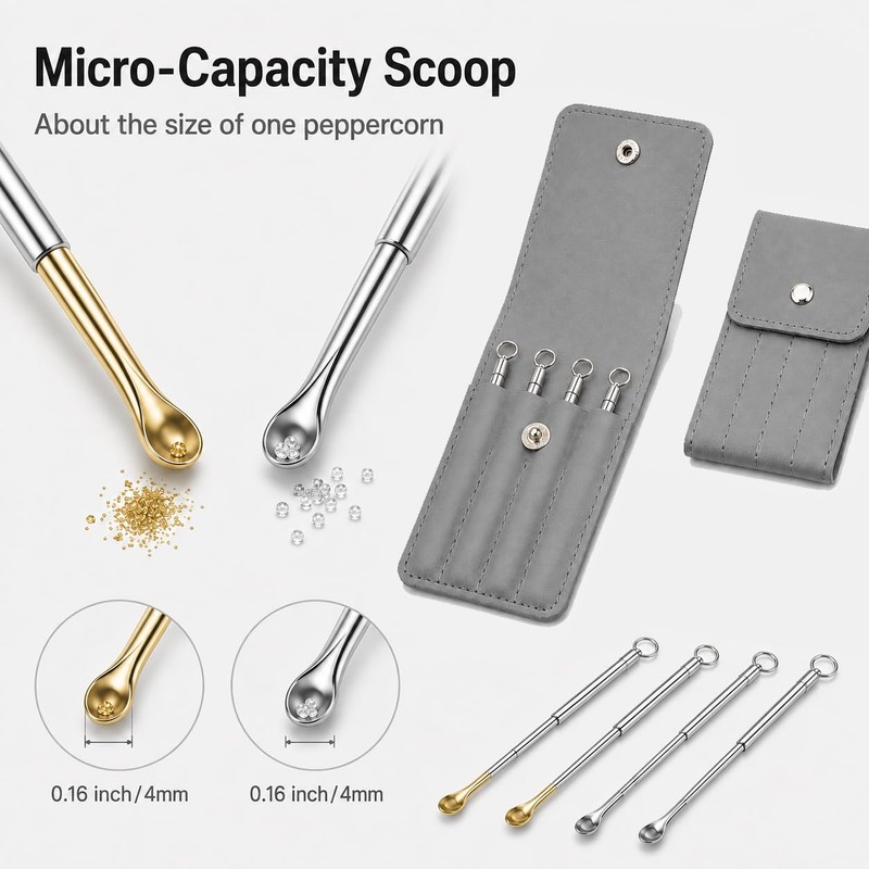 4 Pcs Retractable Mini Scoop Spoons,Tiny Capacity Spoons with Storage