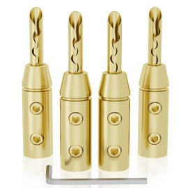 YuanYong BFA Banana Plug, 4 Pieces, Banana Plug, Double Screw Speaker Banana Plug for Guage Speaker Cable, Audio/Video Receiver, Sound Systems with L-Shaped Hex Key (Gold)