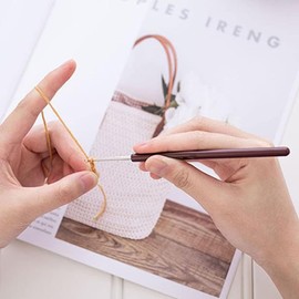 Crochet Hooks Knitting Needles Kits DIY Yarn Weave Craft Tools Crochet Set with Ergonomic Brown Plastic Handle Marked Different, Fine Work (1.1 mm)