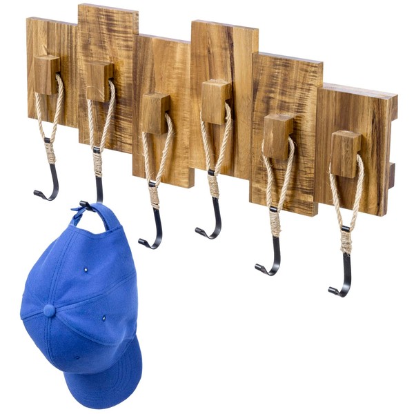 MyGift Wall Mounted Coat Rack, Premium Nautical-Style Wall-Mounted Acacia Wood