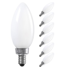 TORCHSTAR Dimmable E12 LED Candelabra Bulb, UL Listed, 60W Equivalent Chandelier Light Bulbs, 550lm, LED Filament Candle Bulb C11, Frosted Glass Ceiling Fan Light Bulbs, 4000K Cool White, Pack of 6