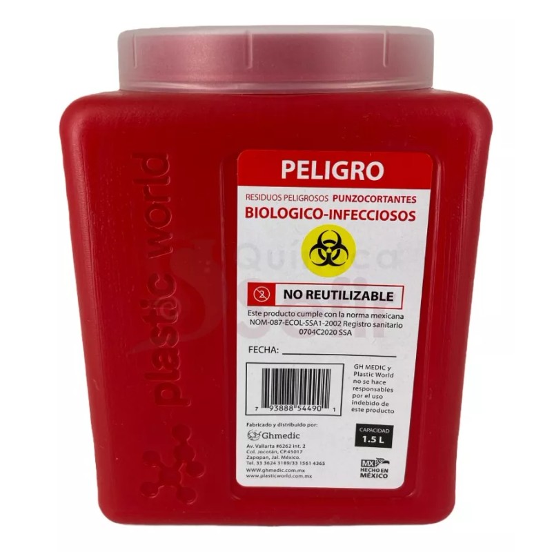 GH medic Bote Rpbi Contenedor Recolector 1.5 Lts Punzocortante