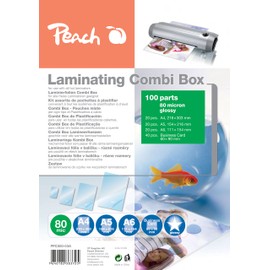 Peach PPC500-03A Laminating Pouches A4, A5, A6 Economy Set – 80 Micron – 100 Pouches – Glossy – Compatible with Laminators of All Brand Manufacturers