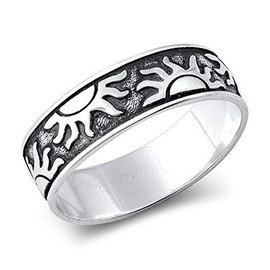 CloseoutWarehouse 925 Sterling Silver Oxidized Eternal Sun Band Ring Size 9