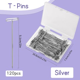 120 Pcs 2 Inch T-Pins, Wig Pins for Foam Head with Plastic Clear Box, Sewing T-Pins for Blocking Crochet, Straight Pins for Sewing, Craft, Quilting, Office, Wall, Wig Making, Crocheting