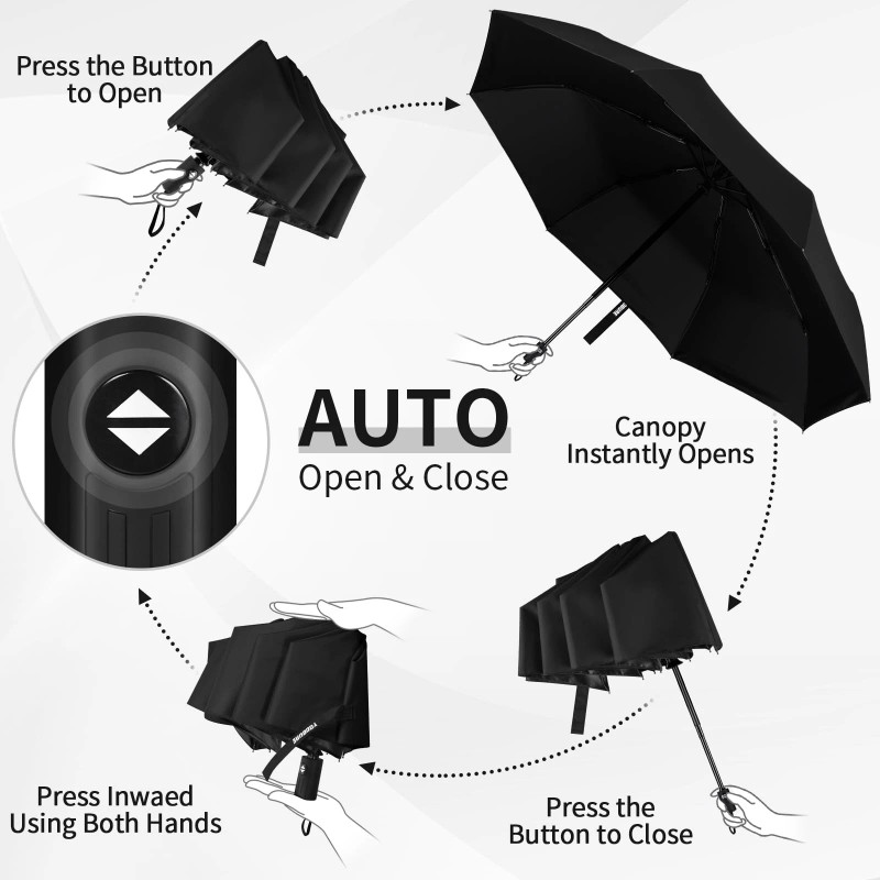 Yoobure Windproof Travel Umbrella, Automatic Umbrellas for Rain - Compact