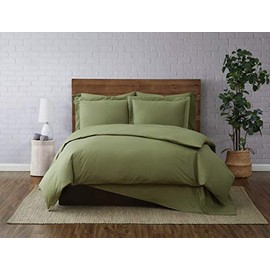 Brooklyn Loom Solid Cotton Percale Olive Green Full/Queen 3 Piece Duvet Set (DCS3158OGFQ-00)