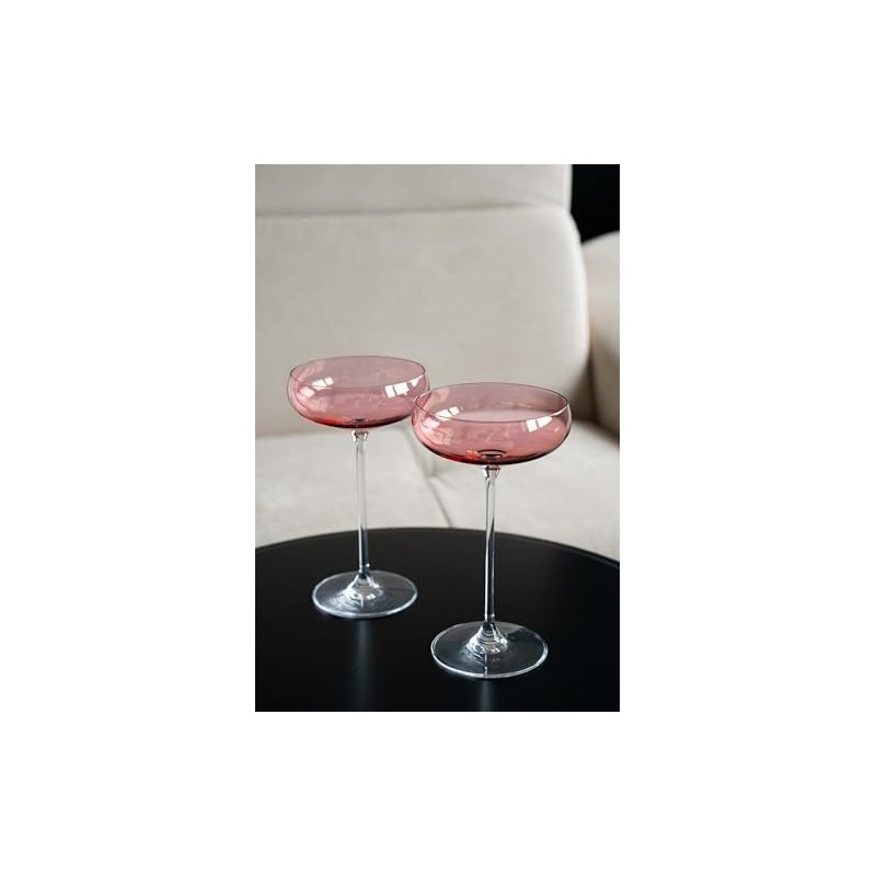 DIAMANTE Pink Champagne Cocktail Saucers Pair - Pink Coloured Crystal