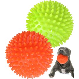 Pweituoet 4.5” Heavy Duty Squeaky Dog Balls for Medium Large Dogs, Dog Toys for Aggressive Chewers, Spike Ball Toys for Clean Teeth and Training(2 Pack)