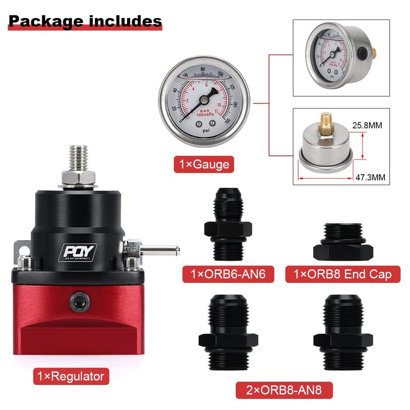 PQY Fuel Pressure Regulator AN8 Feed & AN6 Return Line