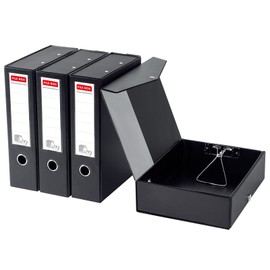 LE PAPILLION JEWELRY Storage File Boxes 4 Pack, Foldable Archives Cases with Clip, 88mm Spine, File Boxes with Magnetic Closure, Plastic Document File Organizer Storage, Black