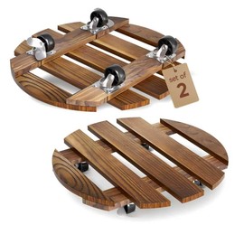 Lissomballon 2 Pack Plant Stand Indoor and Outdoor, 12IN Premium Wooden Plant Caddy with Wheels, Heavy Duty Plant Stands with 360° Lockable Wheels, Classic Plant Cart