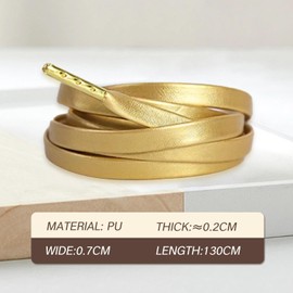 UAIAGM A Pair of Gold Shoe Laces for Sneakers Flat PU Leather Shoelaces for Women Men Metallic Fancy Laces for Shoes Boots and Casual Wear Stylish Replacement Shoe Lace Accessory
