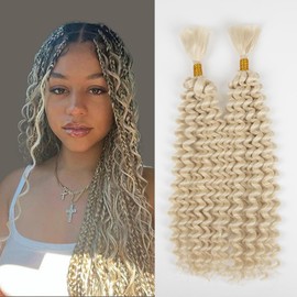 Deep Wave Bulk hair for Braiding Wet and Wavy Micro Braiding No Weft Faux Deep Wave Braiding Hair Extensions for Box Boho Braids 145g with 2Bundles #613 (14Inch)