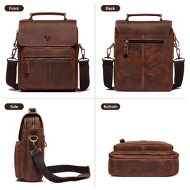 HUMERPAUL Men's Shoulder Bag, Genuine Leather Messenger Bag for Men, Man Bag Casual Crossbody Bags for Work Business Travel Daily Use (Brown Red)