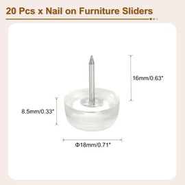 uxcell Nail on Furniture Sliders, 20Pcs Rubber Chair Glides Nail in Chair Leg Floor Protectors Round Chair Leg Pads Flat Bottom Table Feet for Hardwood Floors (Clear, 8.5x18mm)