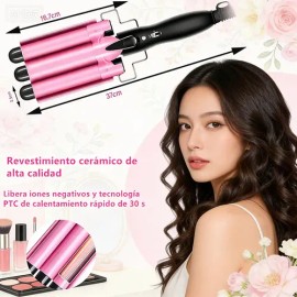 Lagom Rizador De Pelo 3 Barriles Cerámica Turmalina Iones Negativos - Rizado Natural Y Duradero Con Temperatura Regulable Cerámica Turmalina...       