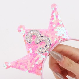 BAHABY Birthday Crown Headband Pink Glitter Birthday Headbands for Girls 3 Year Old Girl Gifts 3rd Birthday Decorations