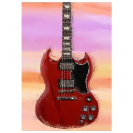 Will Davis Studios Red SG Style Guitar Digital Painting Fine Art Birthday Greeting Card Inside Reads: (Happy Birthday!)
