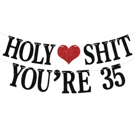 Holy You're 35 Banner - Funny Happy 35th Birthday Bunting Sign, Cheers to 35 Years, 35 Years Old Birthday/Anniversary Party Decorations Supplies for Men Women