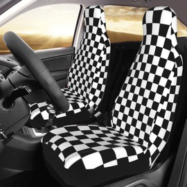 TianHeYue Black and White Racing Checkered Pattern Front Seat Covers 2 Pack, Vehicle Seat Protector Car Mat Covers, Fit Most Bucket Seats
