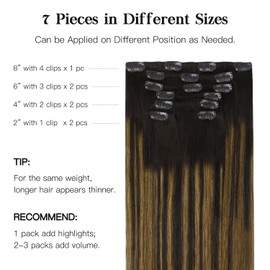 HOTBANANA Human Hair Clip in Hair Extensions, Balayage Natural Black to Golden Brown 120g Clip in Hair Extensions Real Human Hair Straight Remy Hair Clip Ins 16 Inch 7pcs