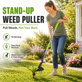 4-Claw Stand-Up Weed Puller for Lawn Care – 39" Long Handle Root Remover Tool for Home Gardens