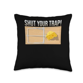 Pests Ruining The Days Shut Mouse Trap Cheese Throw Pillow, 16x16, Multicolor