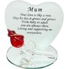 Mum Heart Shape Glass Plaque with Sentimental Message and Red