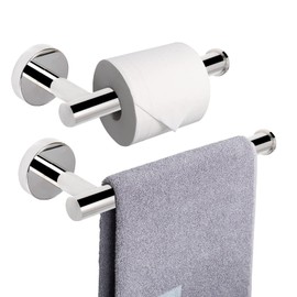 NearMoon Bath Toilet Paper Holder+ Hand Towel Holder, 2 Pieces Bathroom Hardware Set- Premium 304 Stainless Steel Toilet Roll Holder and Towel Rack Wall Mounted for Bathroom/Kitchen (Chrome Finish)