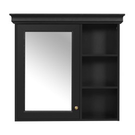 Merax 30'' Floating Bathroom Vanity with Mirror and 1 Door, MDF Wall Mounted Cabinet with 3 Shelves Storage Organizer, Over The Toilet Storage Cabinet for Bathroom, Black