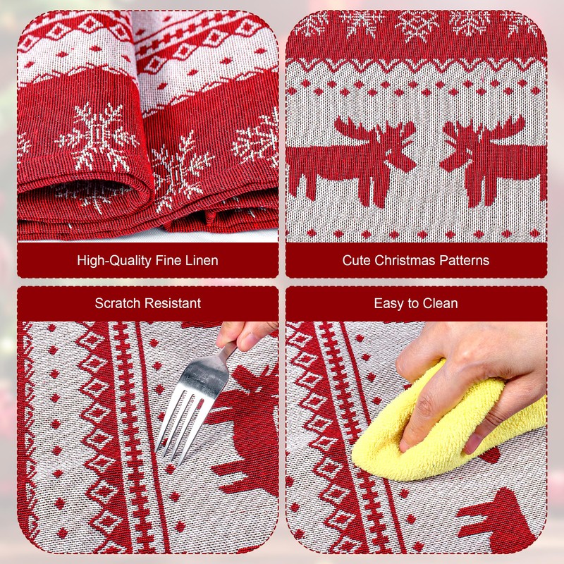 Christmas Table Runner, 35*180cm Red Table Runner with Snowflake &