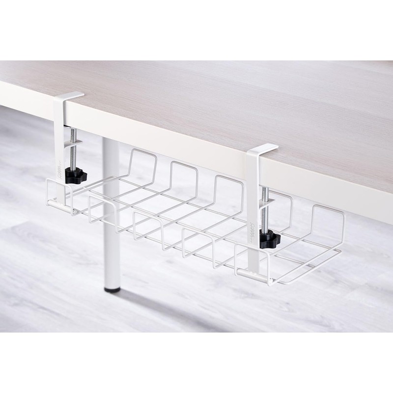 Callstel Cable Basket, Socket Holder & Organiser, Padded Clamps, White