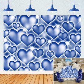 Blue Heart Backdrop Early 2000s Sweetheart Photography Background Glitter Love Hearts Y2k Vintage Valentine's Old School Women Men Birthday Party Decorations Banner Photo Props