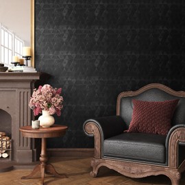 VEELIKE Modern Diamond Black Peel and Stick Wallpaper Textured Black Wallpaper for Bedroom Bathroom Accent Wall 15.7''x118'' Thick Black Contact Paper for Cabinets Self Adhesive Removable Black Vinyl