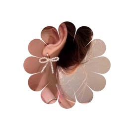 Xmsrn Vintage Pearl Bow Dangle Earrings Large Bow Hoop Huggie Earrings Big Bow Pearl Drop Earrings Boho Bowknot Dangling Earrings for Women