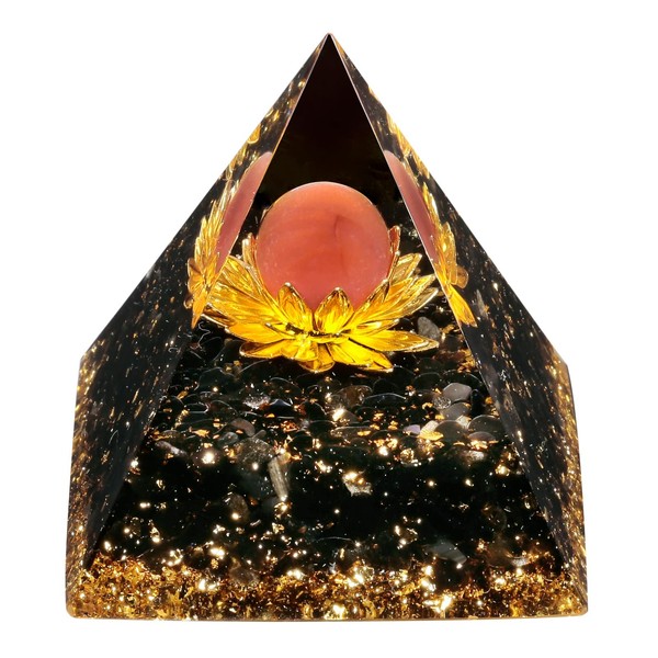 KYEYGWO Carnelian Positive Energy Pyramid Gemstone with Lotus Flower, Reiki