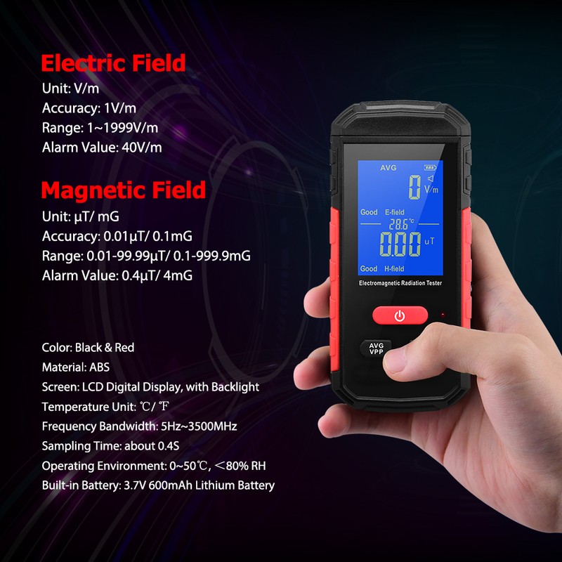 Digital Electromagnetic Radiation Tester EMF Meter LCD Backlight Portable Electric