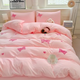Dearller Twin Pink Comforter Set for Girls 5 Pieces Tufted Chenille Pink Butterfly Embroidery Comforter Pink Bedding Twin Girls Comforter