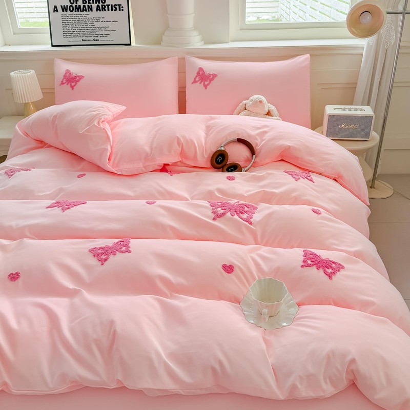 Dearller Twin Pink Comforter Set for Girls 5 Pieces Tufted