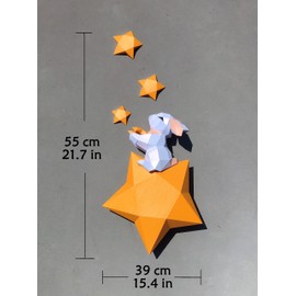 AceRevolution Rabbit papercraft, Rabbit Origami, Bunny on Star, 3D Paper Craft, DIY Paper Craft templates, Wall Decor Art Piece Paper Ornament, 3D Paper Sculpture, not a Finished Model…